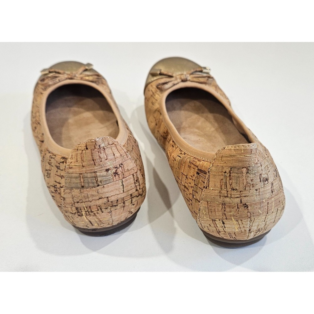 Vionic Minna Ballet Flat Orthaheel Comfort Cork Upper Gold Leather Cap Womens 7M - Picture 3 of 7